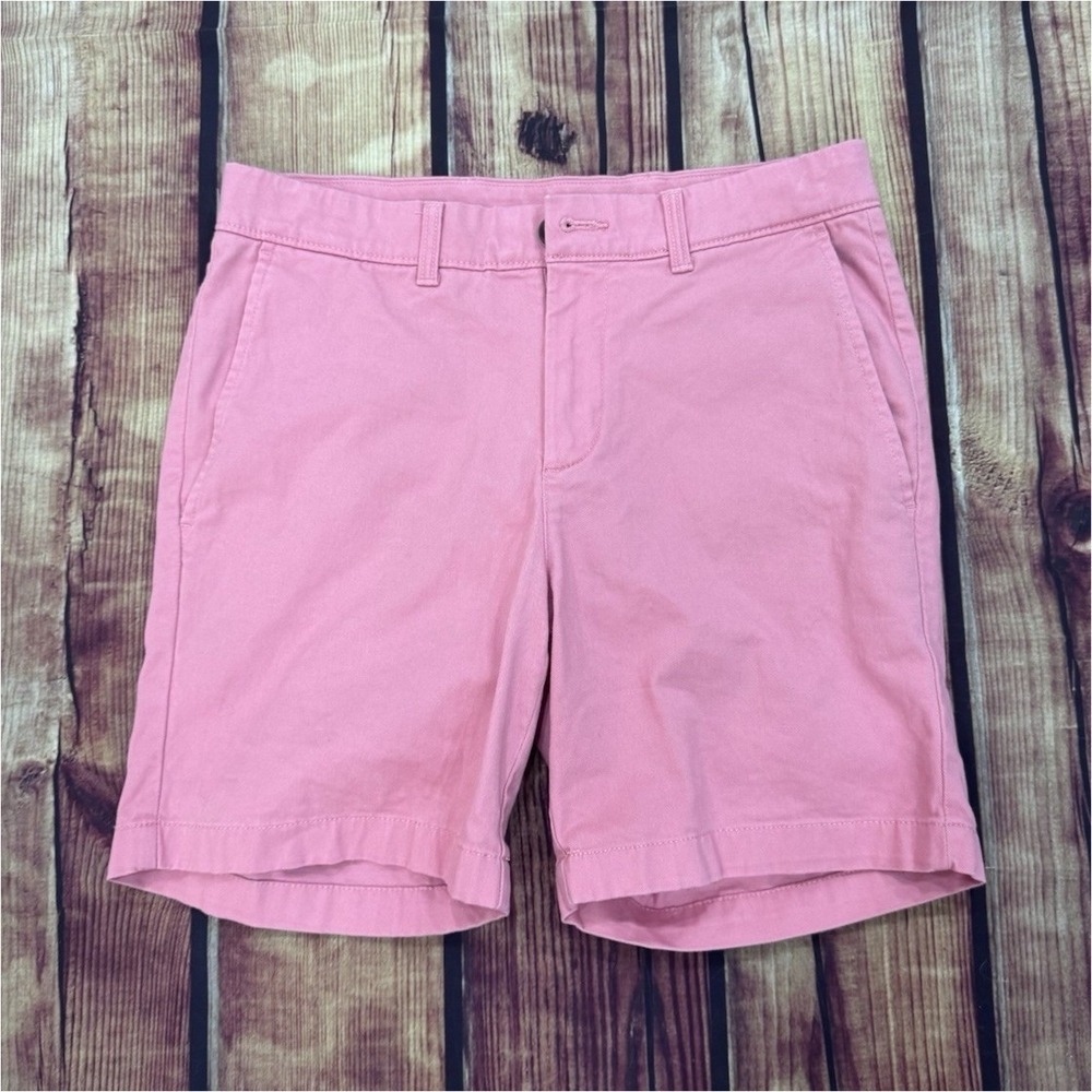 Roundtree & Yorke Men's Pink Solid Flat Front Chino Shorts Cotton Stretch Button